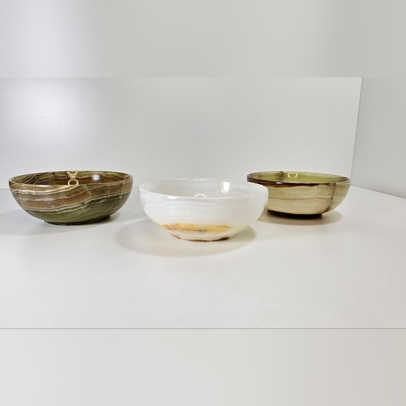 Gorgeous green and brown onyx bowls  and shot glasses - Picture 9 of 12